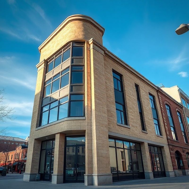 Exterior of a clean modern Ottawa commercial building on Sparks Street under an azure sky