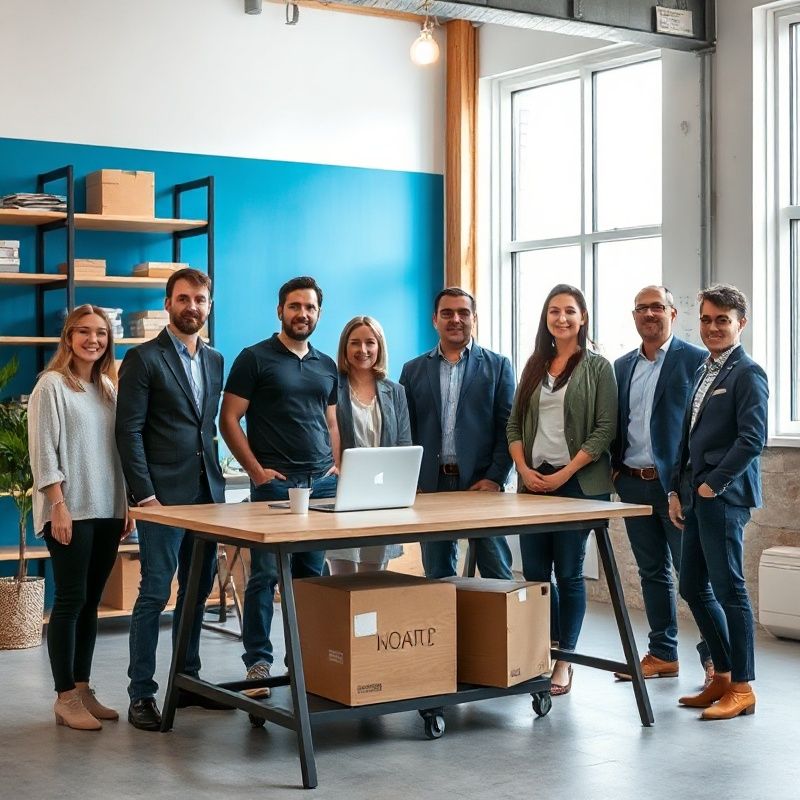 Small logistics operations team in a bright Ottawa office with an azure accent wall